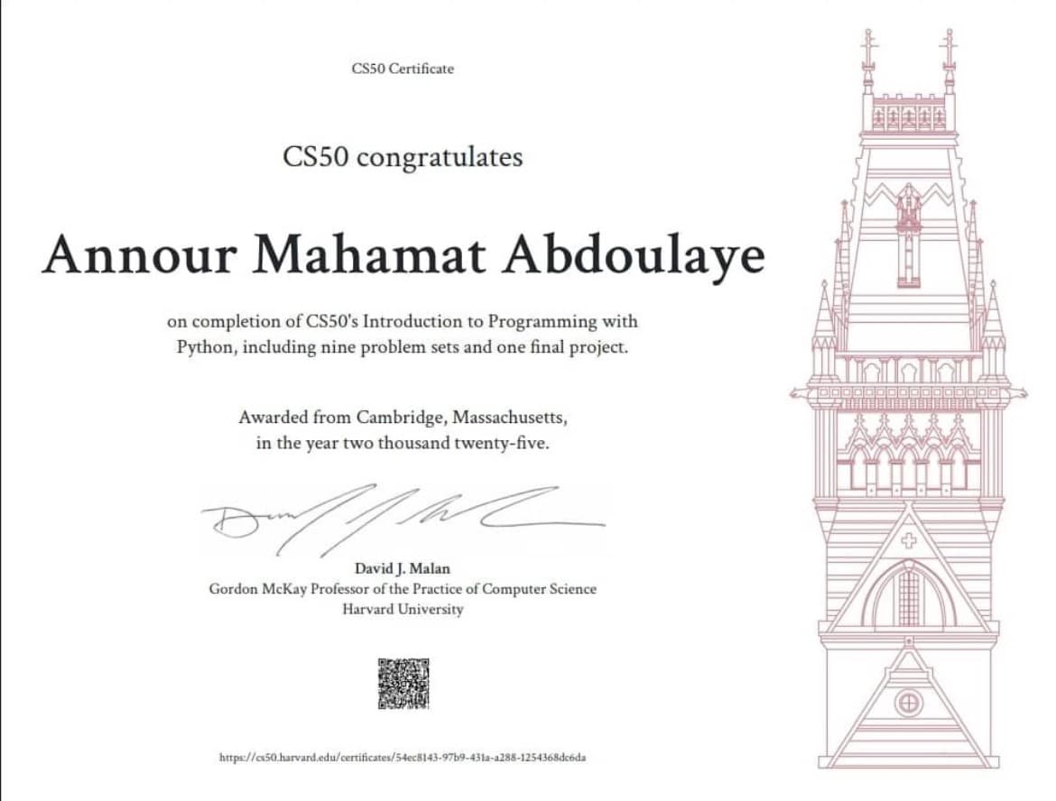 Certificat : CS50's Introduction to Programming with Python