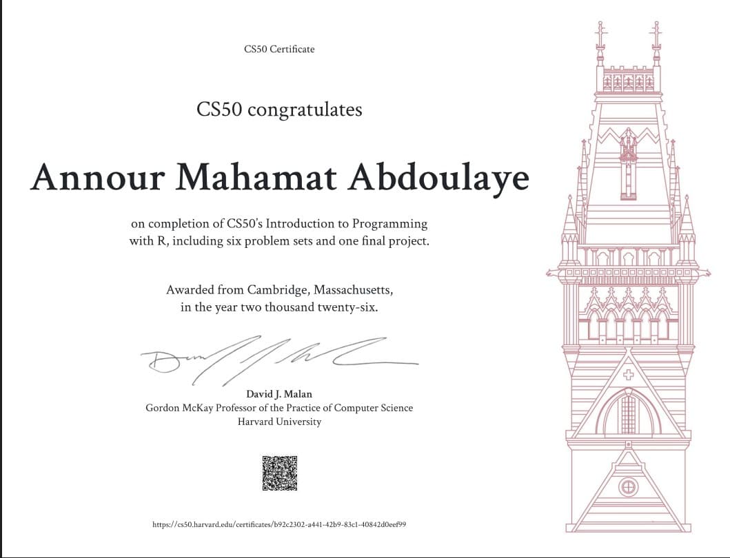 Certificat : CS50's Introduction to Programming with R